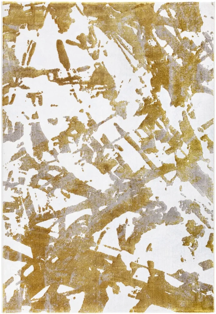 Rug Sienna, gold and grey abstract strokes on white