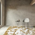 Rug Sienna, gold and grey abstract strokes on white