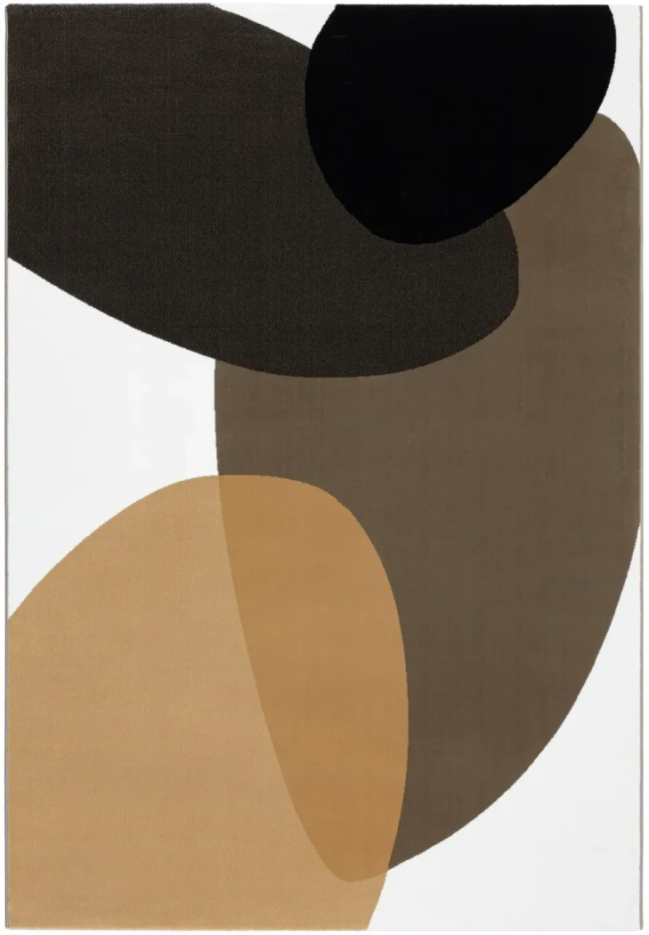 Rug Pale Bark, black, brown and camel shapes on white