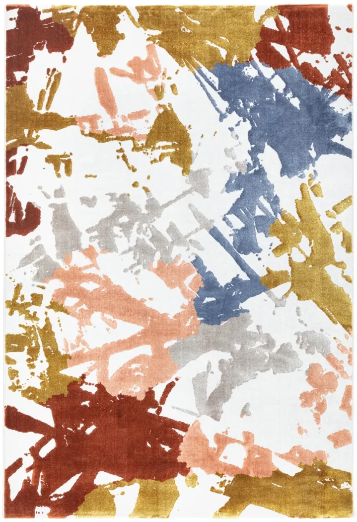 Rug Vanilla with burgundy, coral and mustard splashes on off-white