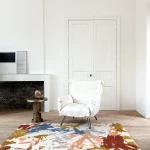 Rug Vanilla with burgundy, coral and mustard splashes on off-white