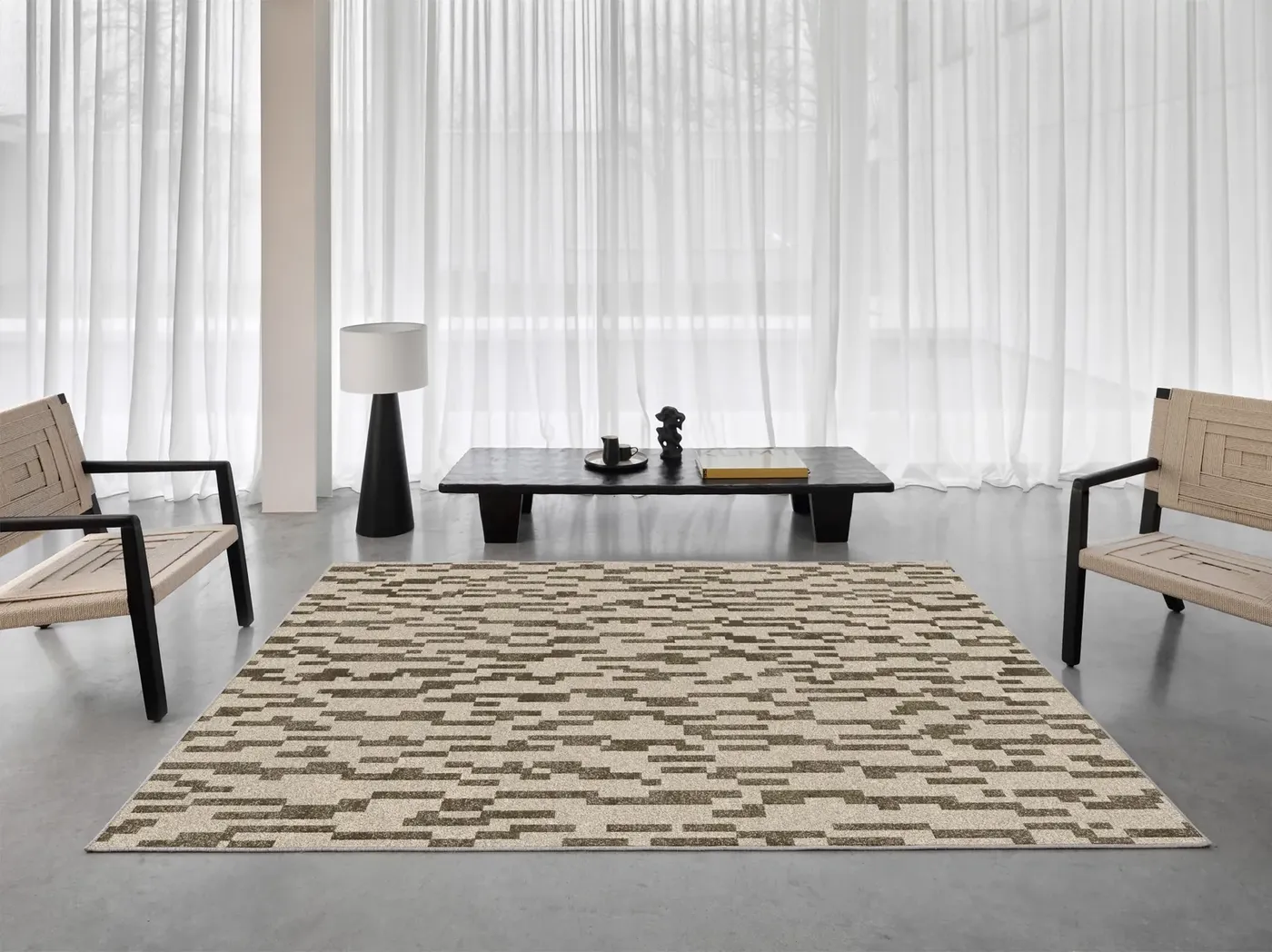 Rug Frosted Granite, beige and grey brick pattern on concrete