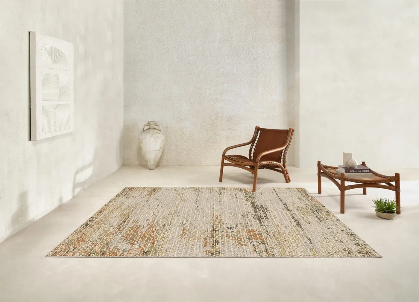 Rug Shell, cream with speckles of terracotta, olive and charcoal