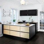 Vinyl flooring Midnight, near-black wood-effect planks with strong grain