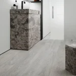 Vinyl flooring Basalt, grey oak-effect planks with staggered joints