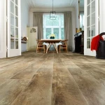 Vinyl flooring Havana, aged ochre wood planks with visible knots