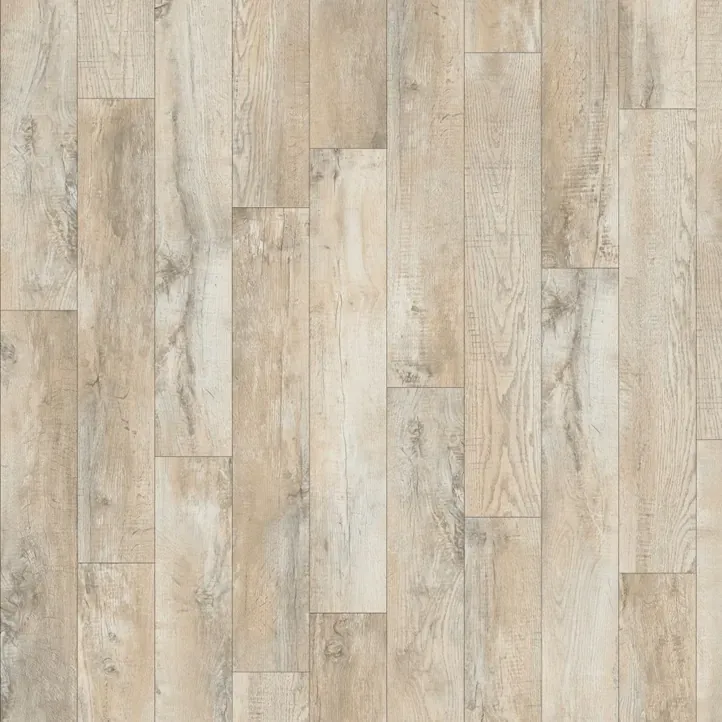 Vinyl flooring Putty, weathered beige wood planks with whitewash traces