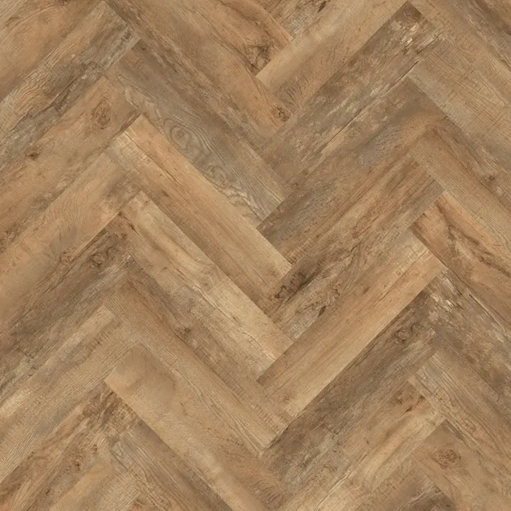 Vinyl flooring Yellow Ochre, aged wood planks in herringbone