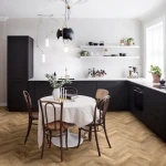 Vinyl flooring Yellow Ochre, aged wood planks in herringbone