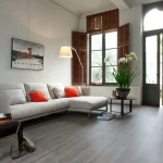 Vinyl flooring Toast, matt grey-brown wood planks with even grain