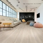 Vinyl flooring Weave, greyish-beige oak-effect planks with fine grain