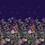 Wall mural Midnight, flowers and birds on midnight blue