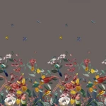 Wall mural Platinum, flowers and wading birds on taupe