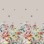 Wall mural Lead, botanical birds and flowers on pale grey