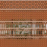 Wall mural Sanguine, terracotta openwork geometric screen pattern