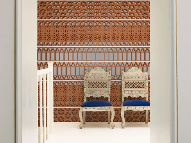 Wall mural Steel, grey openwork screen pattern floor to ceiling