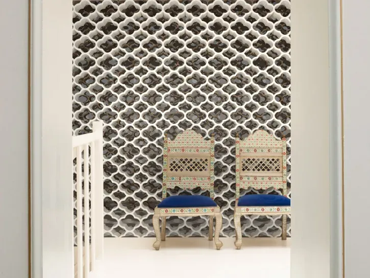 Wall mural Straw, black and white lantern grid pattern