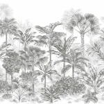 Wall mural Cement showing a grey line-drawn tropical jungle