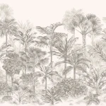 Wall mural Graphite with grey line-drawn palms and ferns