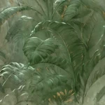 Wall mural Watercress, deep green banana leaves with gold veins