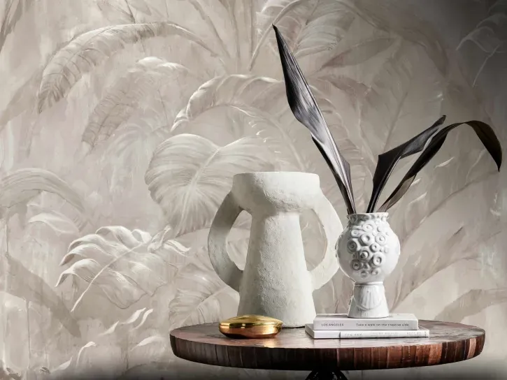 Wall mural Hazelnut, beige and ochre palm leaves