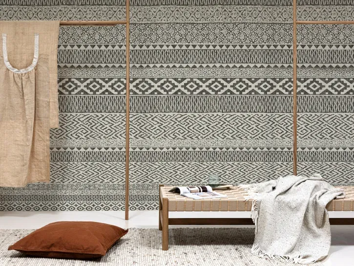 Wall mural Cumin with black and white woven-style geometric bands