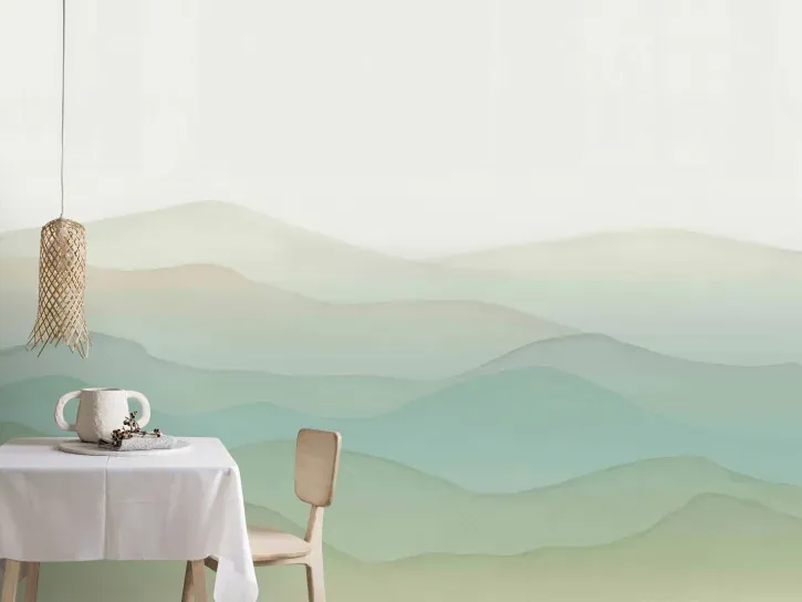 Wall mural Snow, off-white and pale green layered hills
