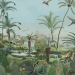 Wall mural Citron with dinosaurs, palms and a yellow star