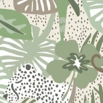 Wall mural Silica, grey leopard among stylised tropical leaves