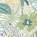 Wall mural Fir, sage and teal leaves behind a desk