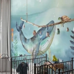 Wall mural Shadow with watercolour whale and sea creatures