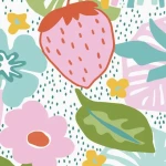 Wall mural Rosemary, large pink flower and green leaves on dots