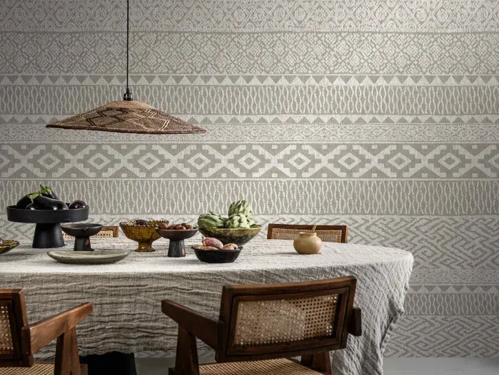Wall mural Gravel, grey and beige woven bands, dining room