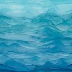 Wall mural Estuary, blue watercolour landscape behind a bed