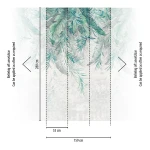 Wall mural Turquoise, blue-green painted banana leaves on grey