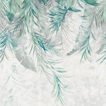 Wall mural Turquoise, blue-green painted banana leaves on grey
