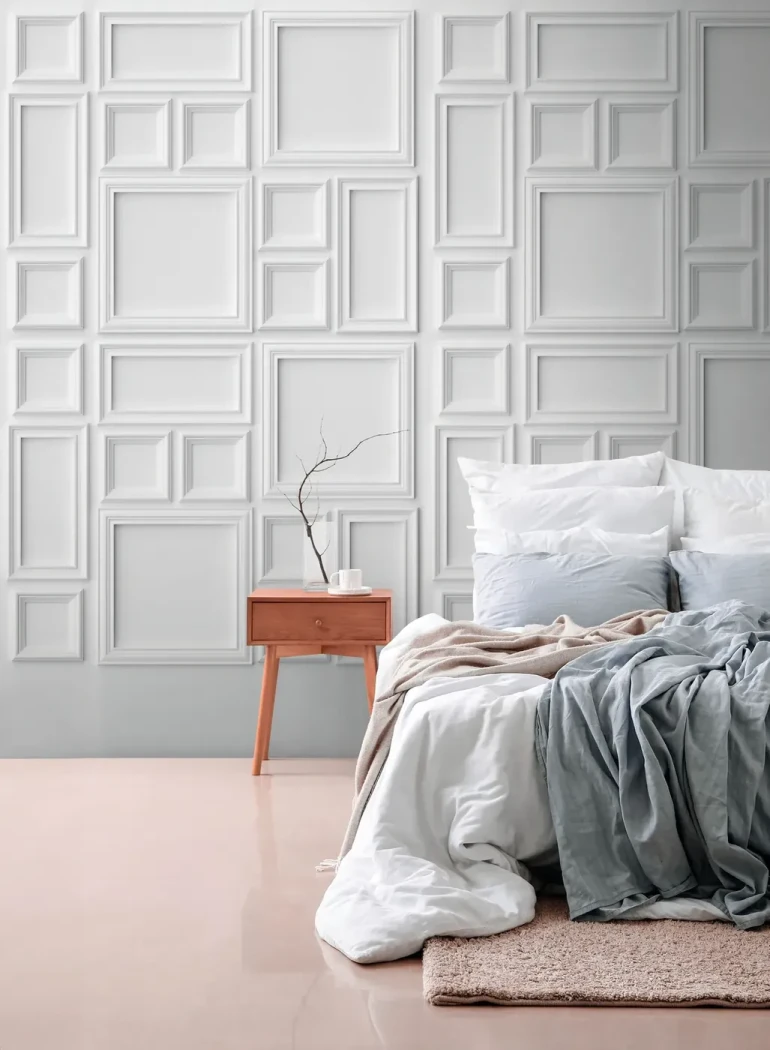 Wall mural Anthracite, white and grey square moulding effect