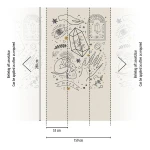 Wall mural Yellow Ochre, black esoteric line drawings on ivory