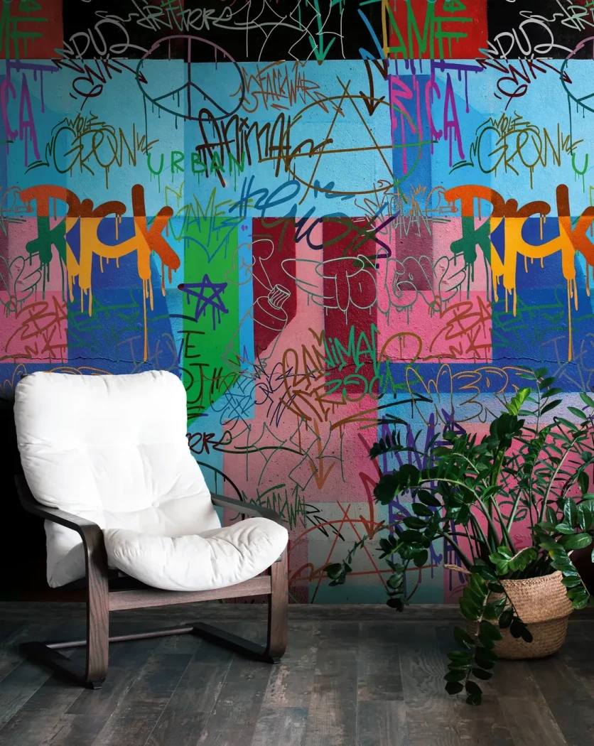 Wall mural Periwinkle, blue graffiti lettering on an accent wall