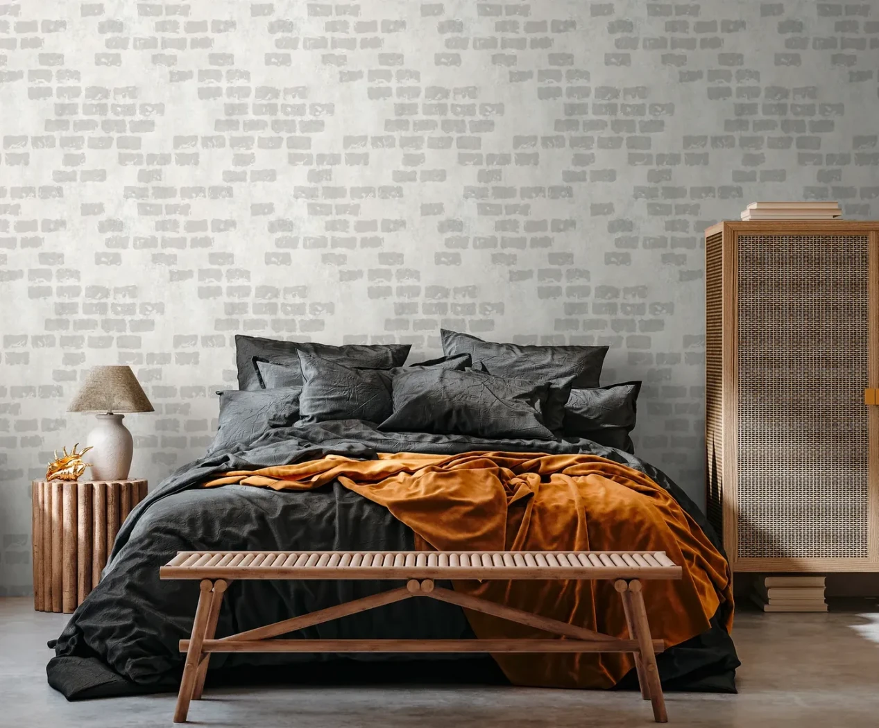 Wall mural Slate, white-painted bricks with grey outlines