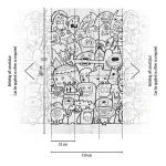Wall mural Pewter, black line-drawn monsters on white