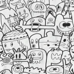 Wall mural Pewter, black line-drawn monsters on white
