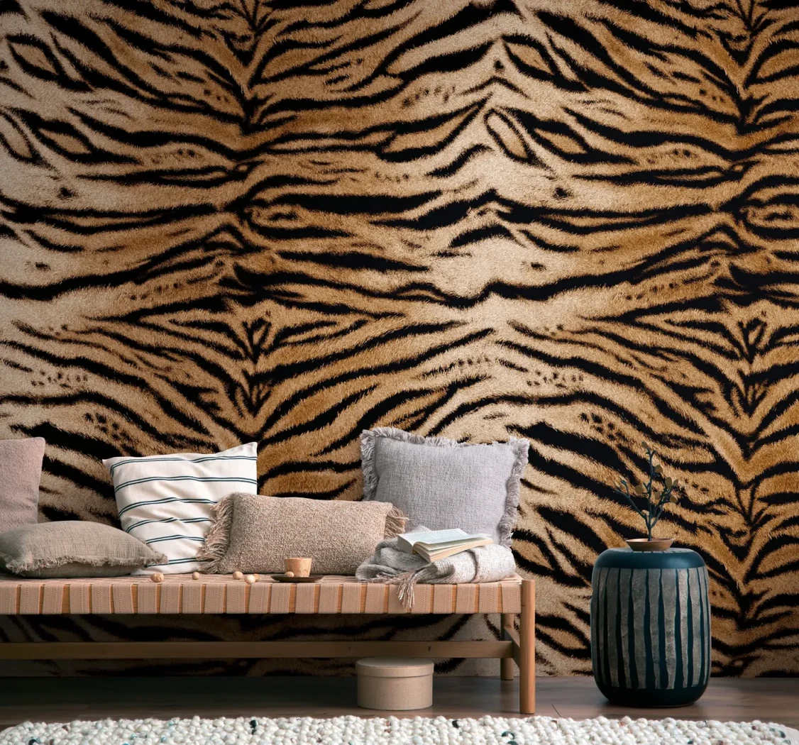 Wall mural Thatch, beige and black animal stripe pattern