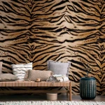 Wall mural Thatch, beige and black animal stripe pattern