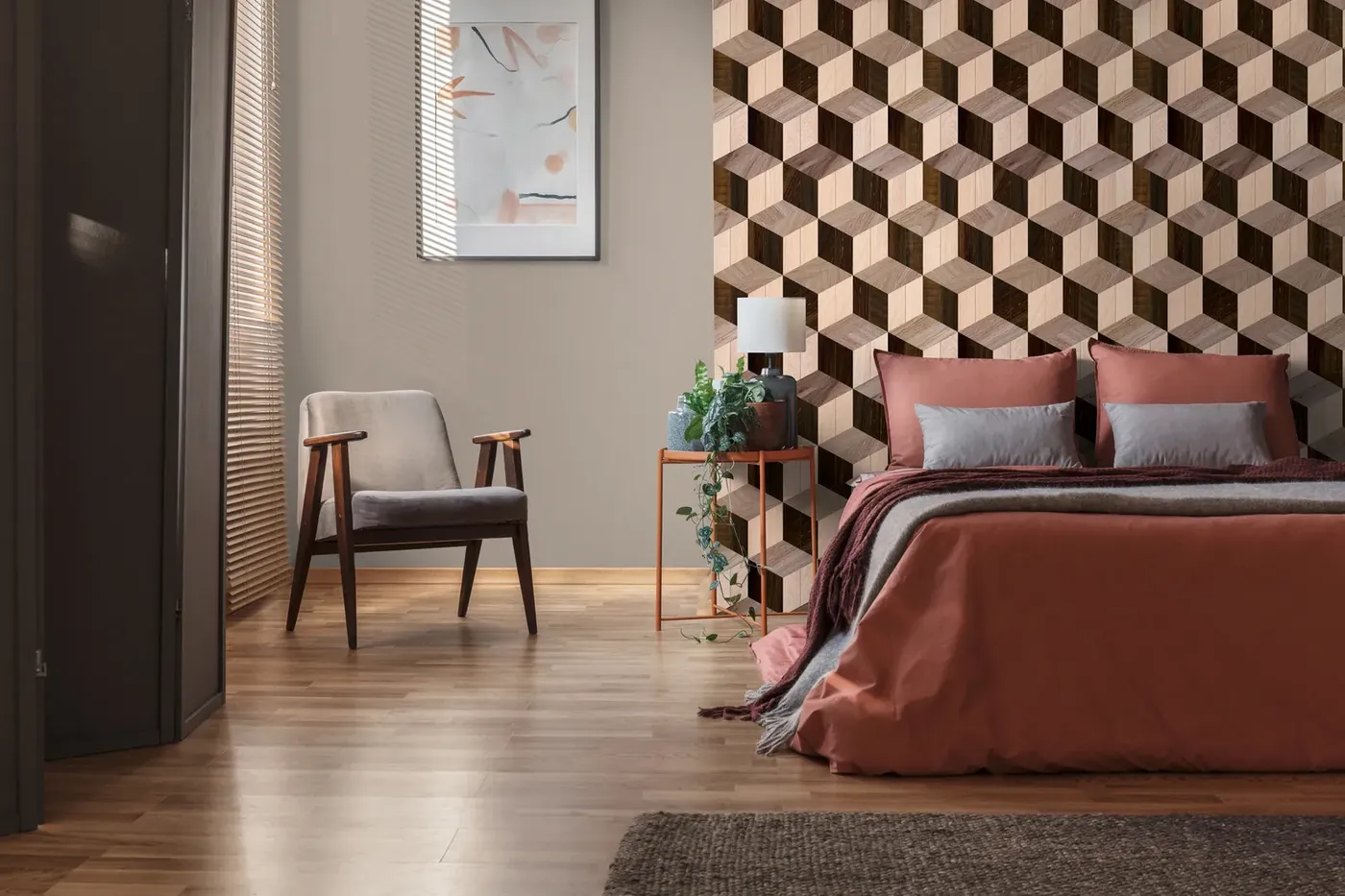 Wall mural Black Ash, beige and brown 3D cubes