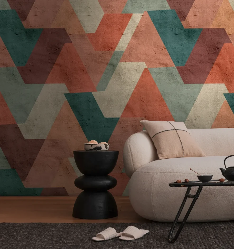 Wall mural Pomegranate, terracotta and teal zigzag triangles
