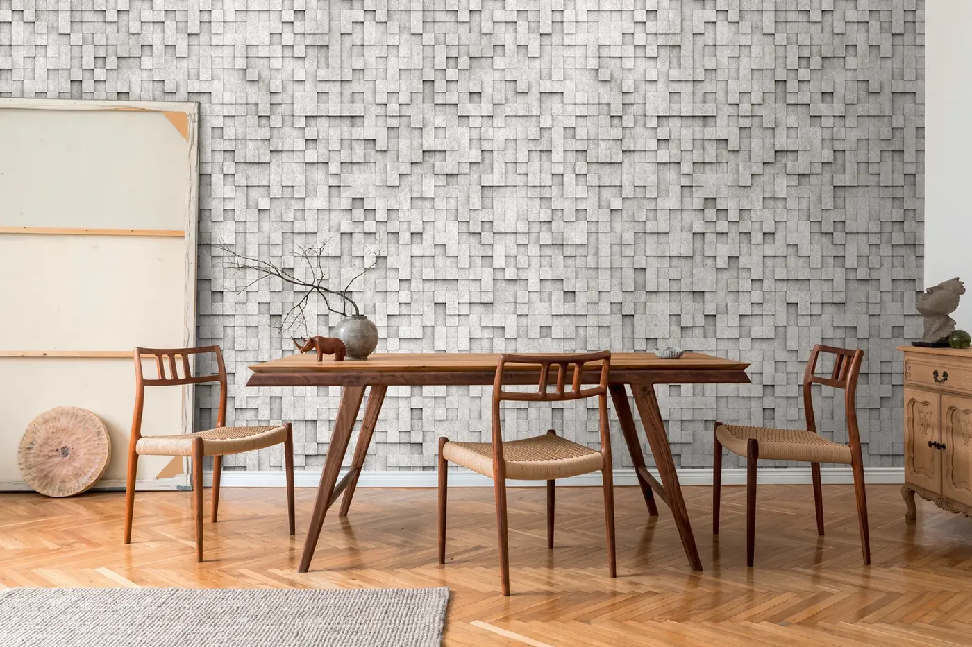 Wall mural Copper, grey concrete-paver pixel pattern