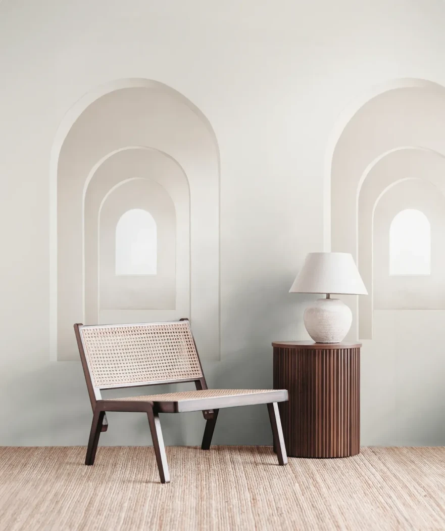 Wall mural Wicker, beige arches receding in perspective