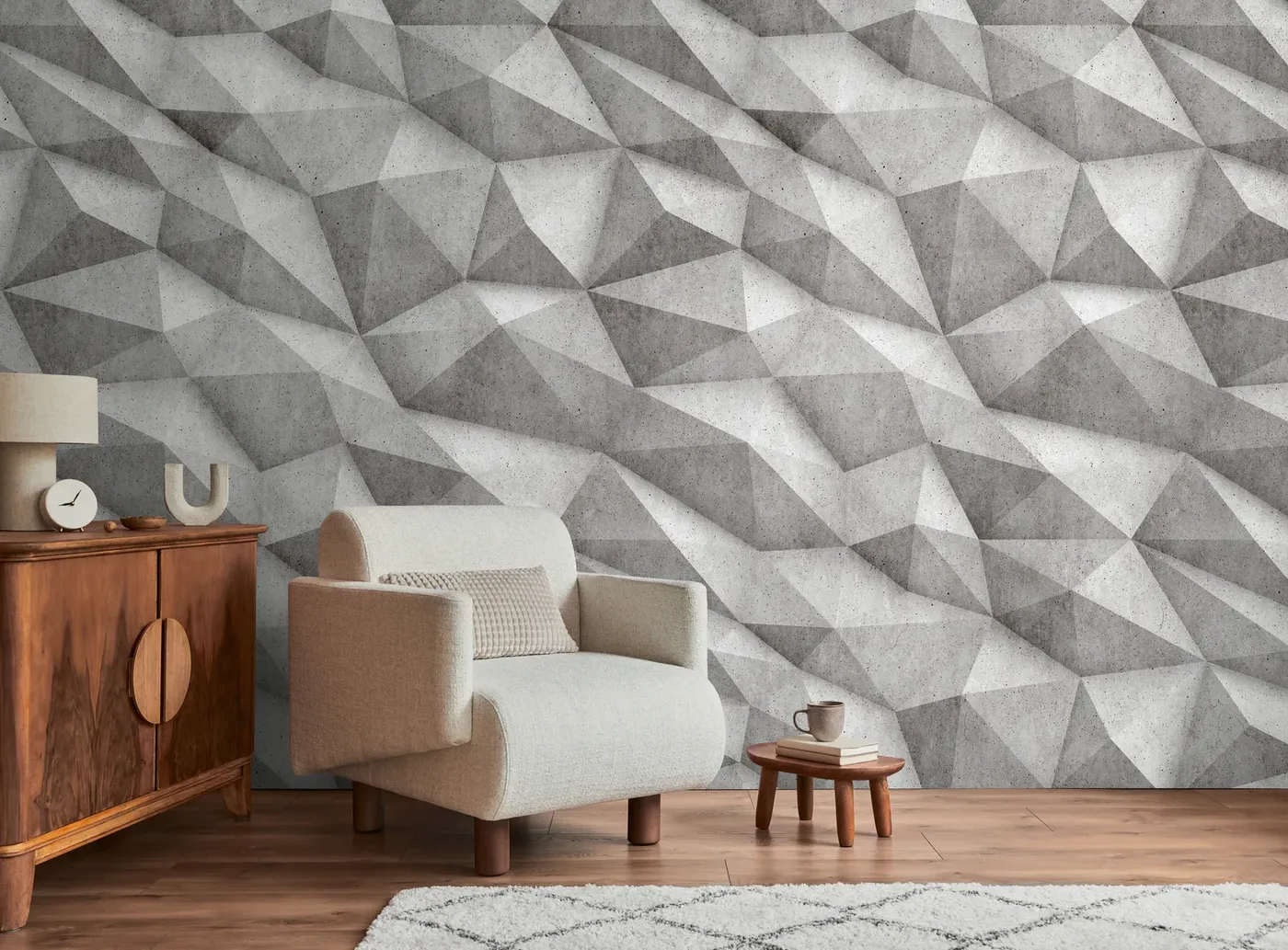 Wall mural Spice, grey triangular facets like cut concrete