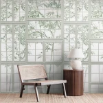 Wall mural Cloud, bamboo behind green trellis on pale ground